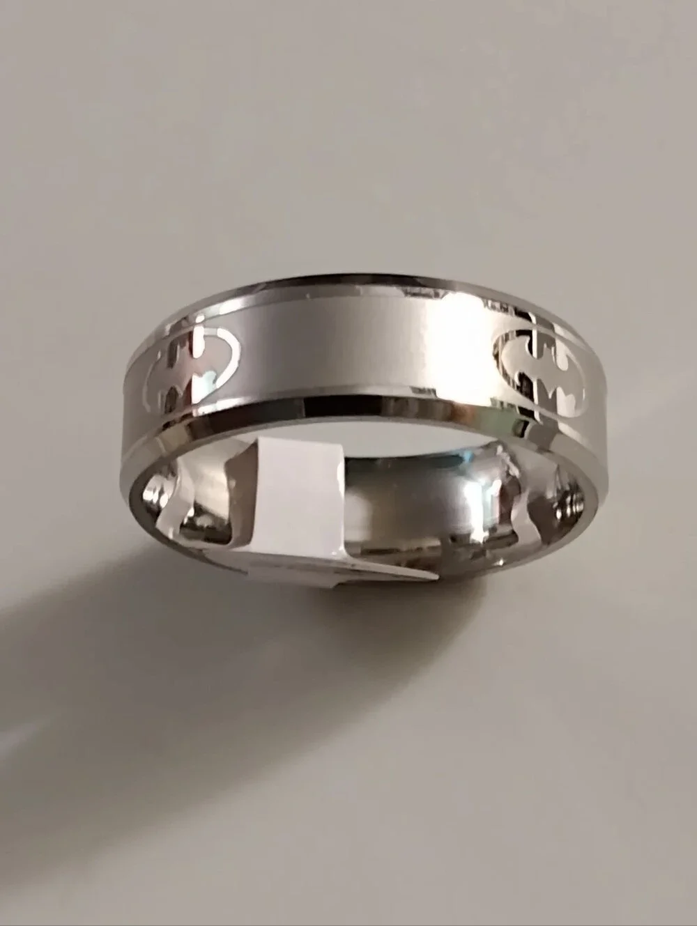 Batman Superhero Ring Stainless Silver Brushed Metal Tone Band 4 Sided Logo New